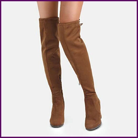 Women's Thigh High Over Knee Boots Block Mid Heel Faux Fur Lining - Picture 3 of 8